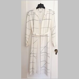 Lafayette 148 NY Windowpane Belted Shirt Dress Ivory Black Grid Sz 2 NWT